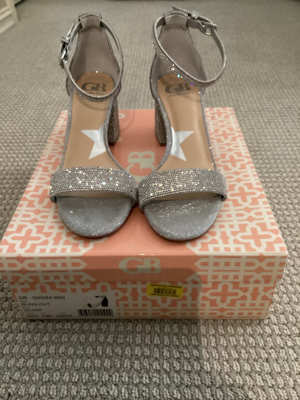 Gianni Bini Silver Glitter Ankle-Strap Block Heels